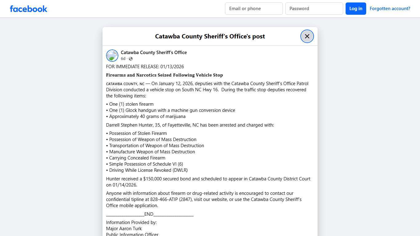 FOR IMMEDIATE RELEASE:... - Catawba County Sheriff's Office | Facebook